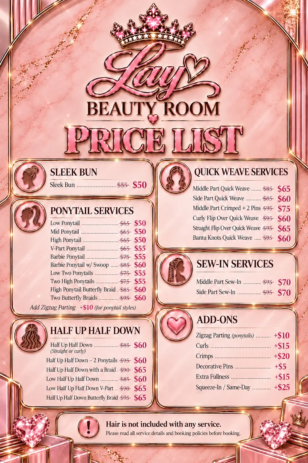 Official LAY BEAUTY ROOM price list