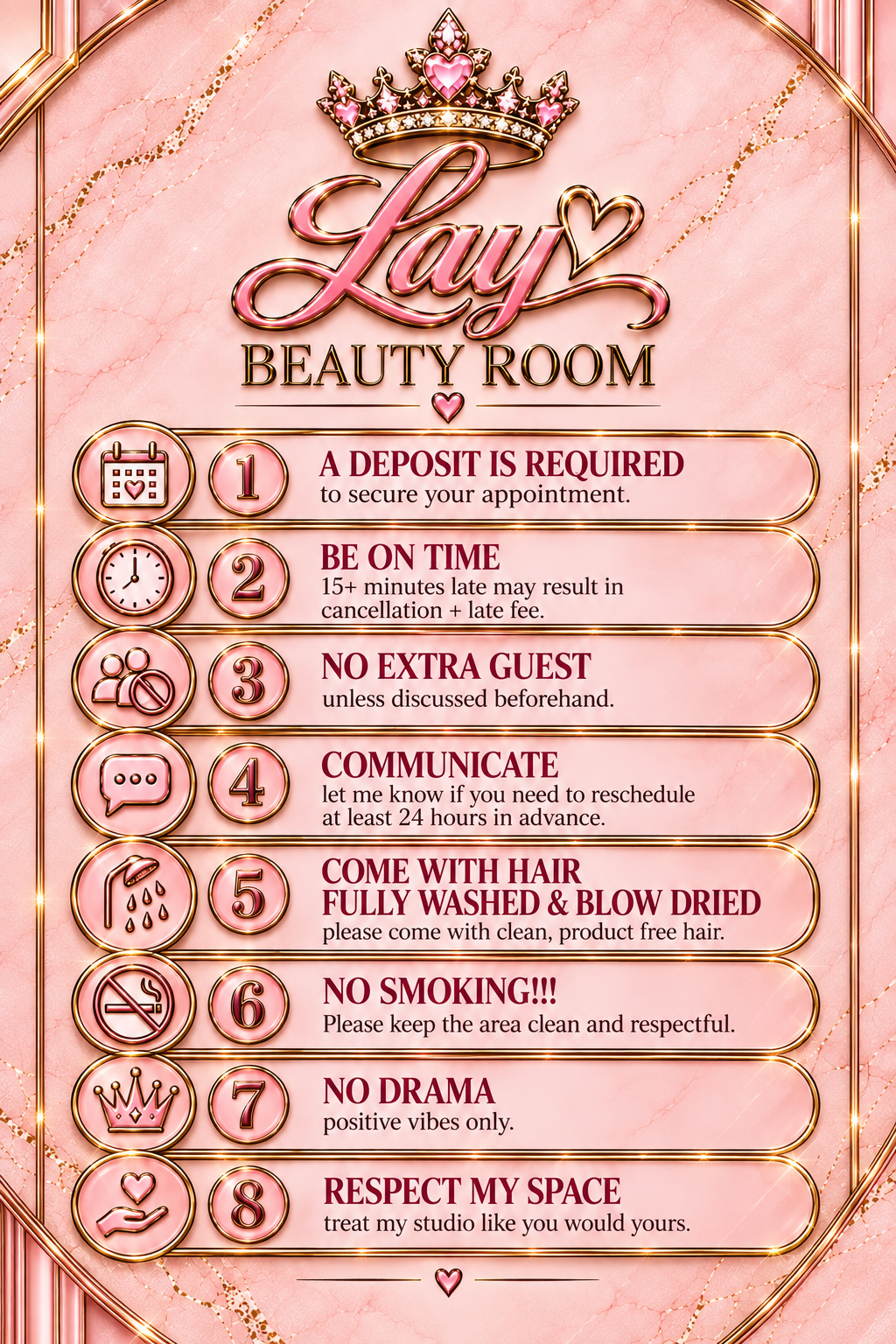Official LAY BEAUTY ROOM studio policies